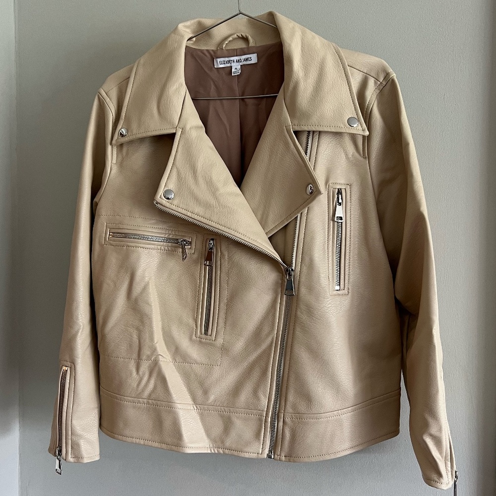 Elizabeth & James Faux Cream Leather jacket with unique zippers in Petite Large